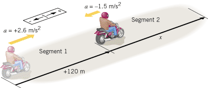 This motorcycle ride consists of two segments, each with a different acceleration.