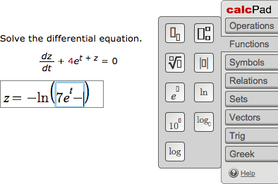 calcPad question with palette displayed.