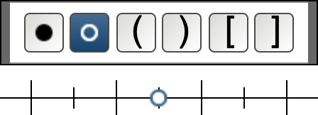 pop-up menu displaying point symbols: closed circle, open circle, parentheses, and brackets