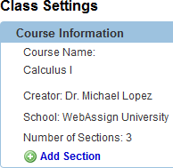 Class Settings page