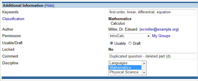 Additional information for revised question