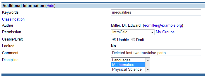 Additional information for revised question