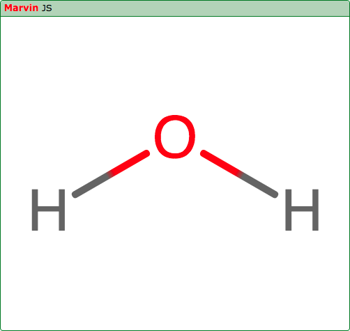 Marvin JS answer key with a water molecule filling the drawing area.