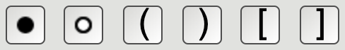 numberline endpoint symbols: closed circle, open circle, parentheses, and brackets