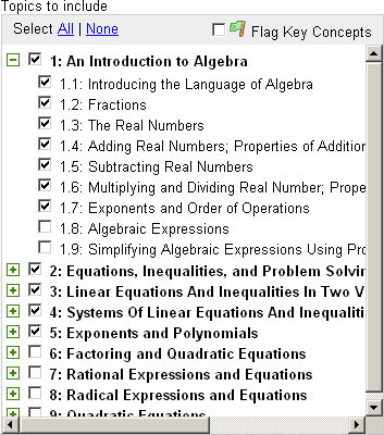 list of Personal Study Plan topics to include with only some topics selected