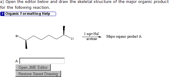 question displaying answer box and two buttons: Open JME Editor and Restore Saved Drawing.