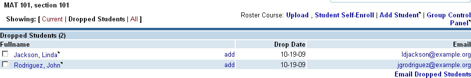 List of dropped students