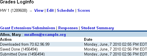 Grades Log Info page