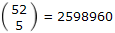 52 over 5 equals 2598960